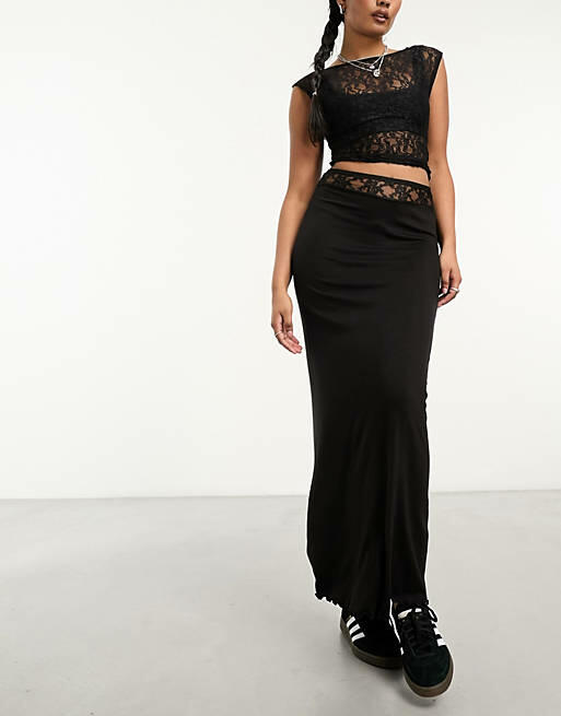 COLLUSION lace panel maxi skirt in black Cover