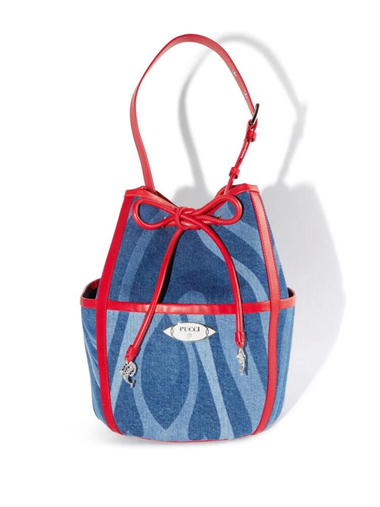 PUCCI logo-plaque denim bucket bag - Blue Cover