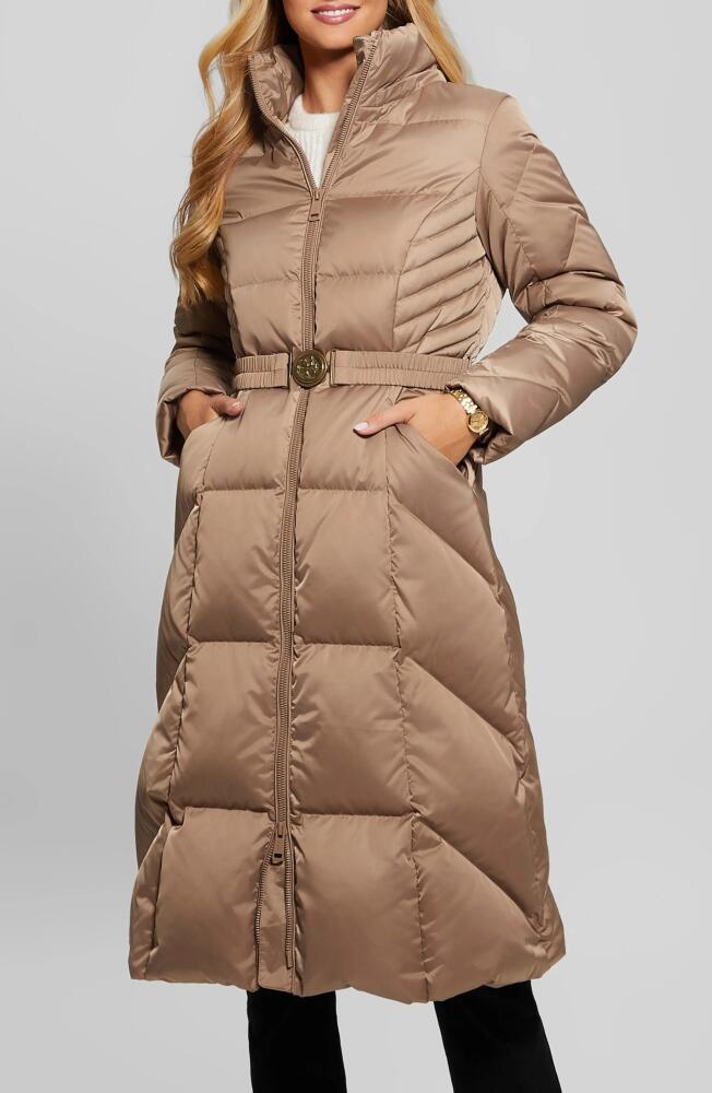 GUESS Olga Down Puffer Coat with Removable Hood in Wet Sand Cover