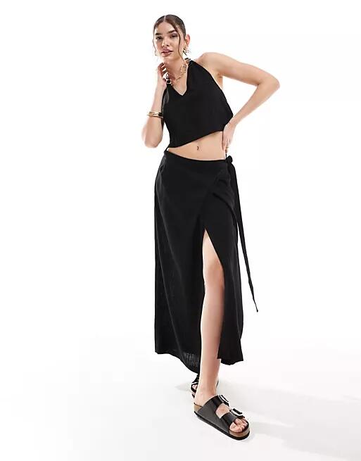 JJXX linen mix wrap maxi skirt in black - part of a set Cover