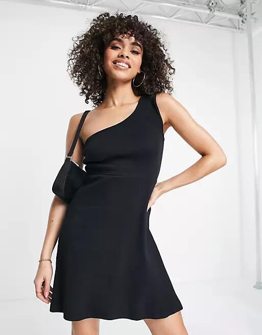 Trendyol one shoulder a-line mini dress in black Cover