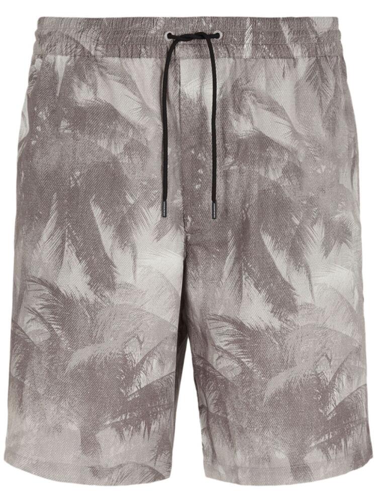 Emporio Armani palm tree-print drawstring track shorts - Brown Cover