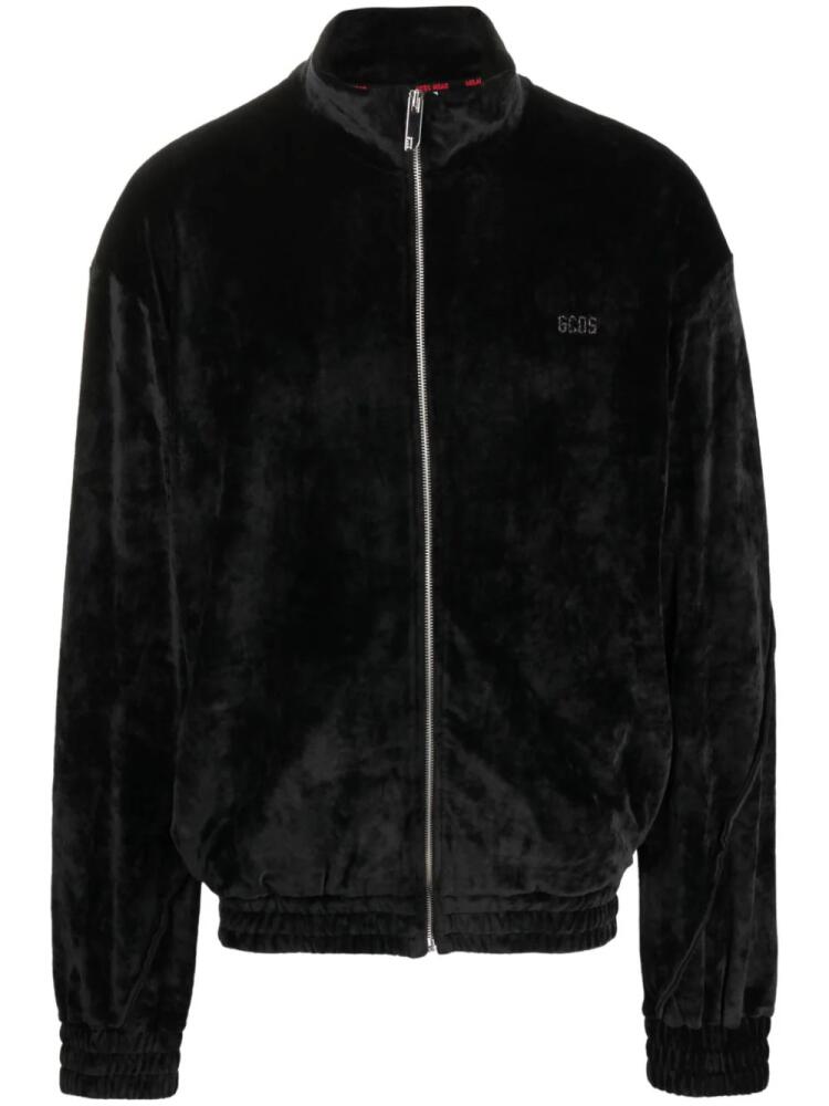 GCDS logo-embroidered velvet bomber jacket - Black Cover