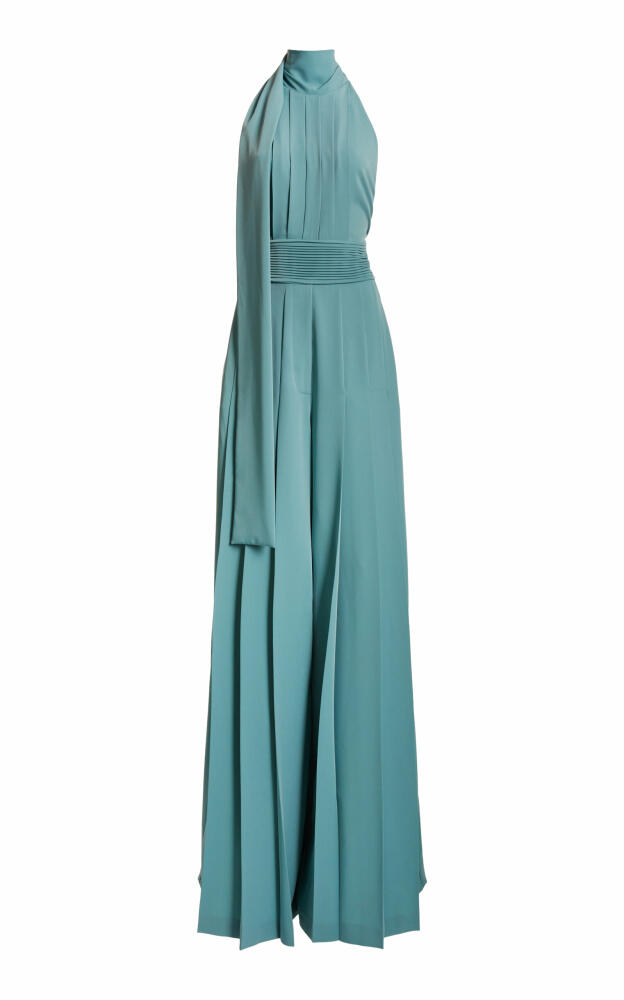 Elie Saab - Pleated Stretch-Crepe Wide-Leg Jumpsuit - Blue Cover