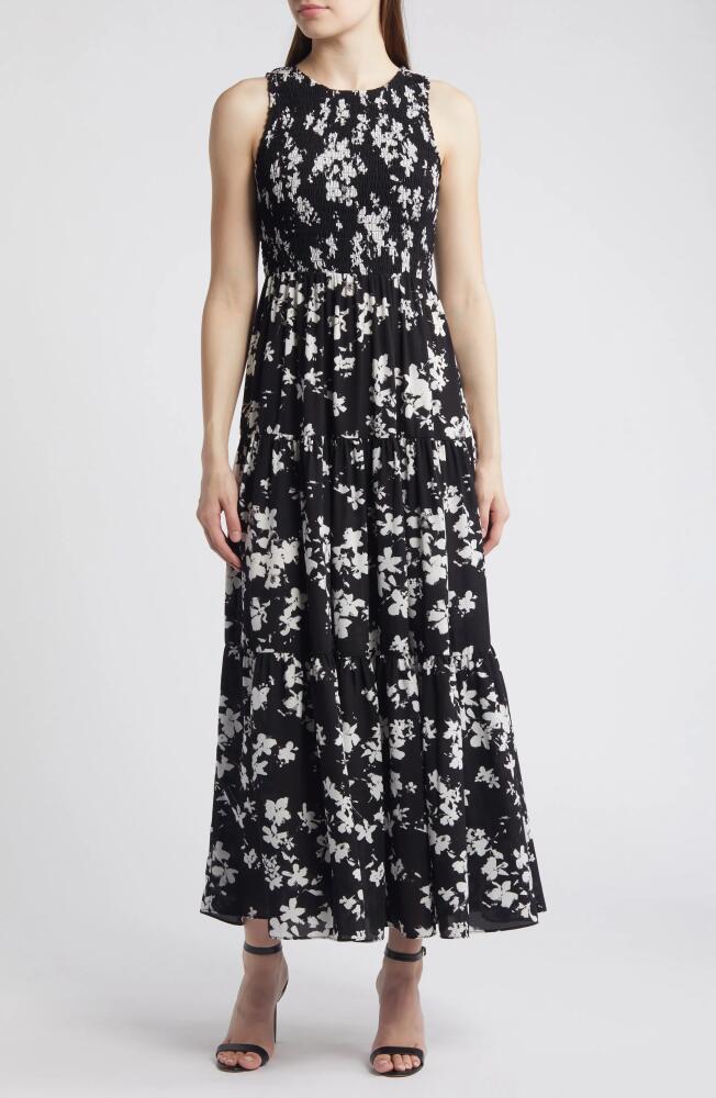 Anne Klein Floral Sleeveless Tiered Maxi Dress in Anne Black/Bright Whit Cover