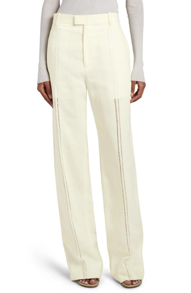 Bottega Veneta Embroidered English Linen Trousers in Pastry Cover