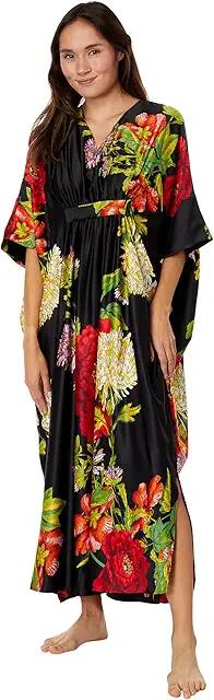 Natori Caterina Satin Caftan (Black Combo) Women's Pajama Cover