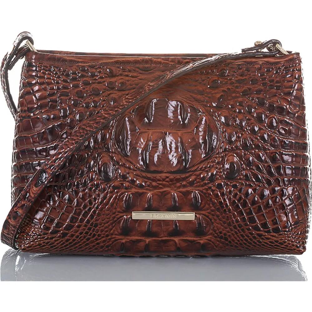 Brahmin Lorelei Croc Embossed Leather Shoulder Bag in Pecan Cover