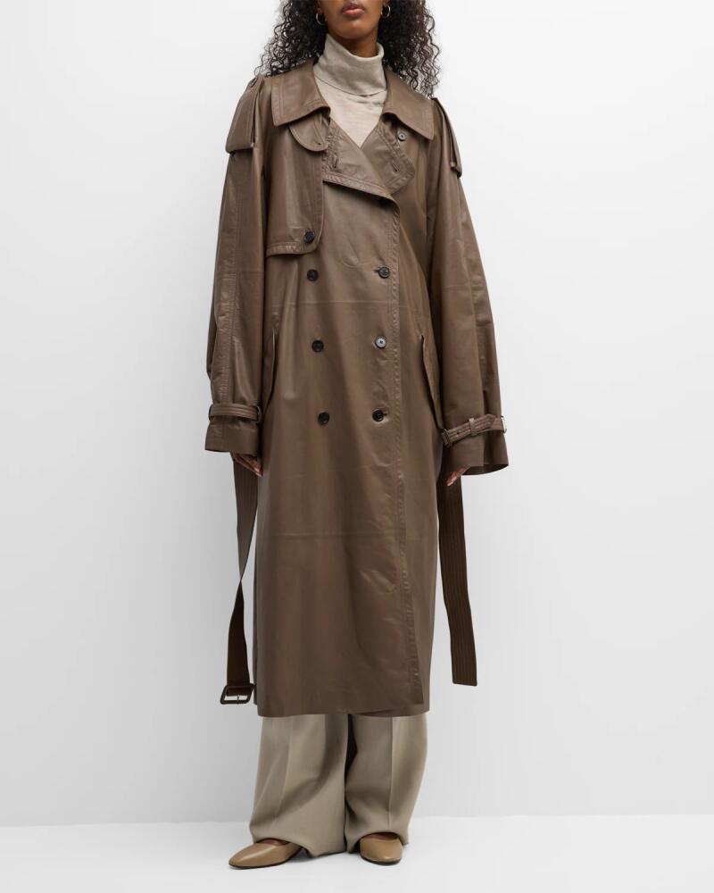 THE ROW Avio Belted Leather Trench Coat Cover