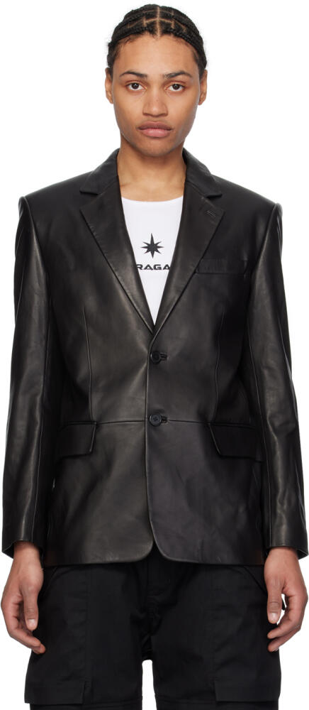 Helmut Lang Black Notched Leather Blazer Cover