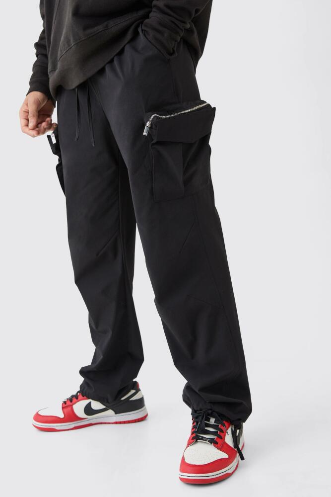 Mens Technical Stretch Straight Fit Cargo Pants - Black Cover