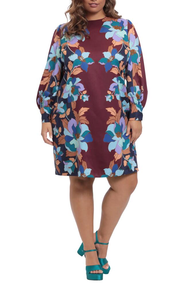 Donna Morgan Floral Long Sleeve Sheath Dress in Wine/Teal Cover