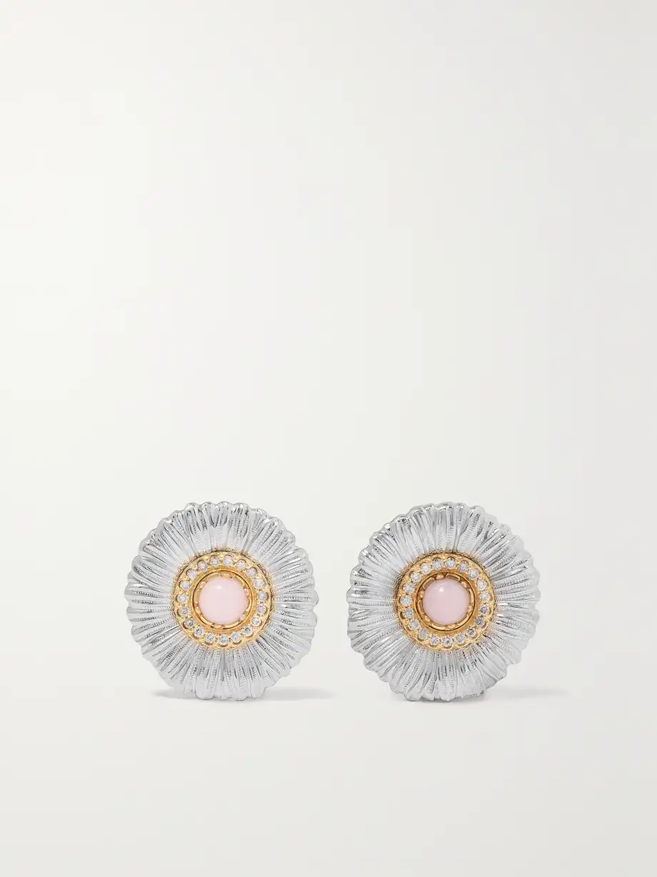 Buccellati - Blossoms Daisy Sterling Silver And Gold Vermeil, Opal And Diamond Earrings - One size Cover