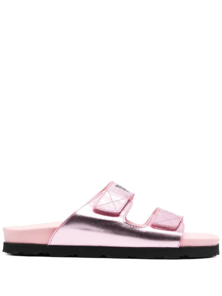 Palm Angels logo-print leather flat sandals - Pink Cover