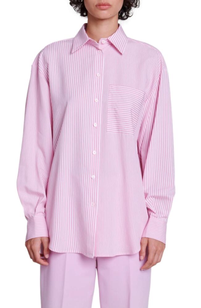 maje Chiavita Oversize Stripe Button-Up Shirt in Pink Cover