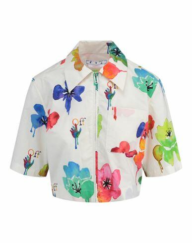 Off-white Floral Pop Zip Crop Short Sleeve Shirt Woman Shirt Multicolored Cotton Cover