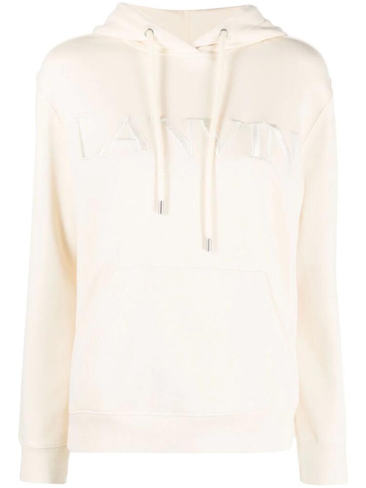 Lanvin embroidered-logo fleece hoodie - Neutrals Cover