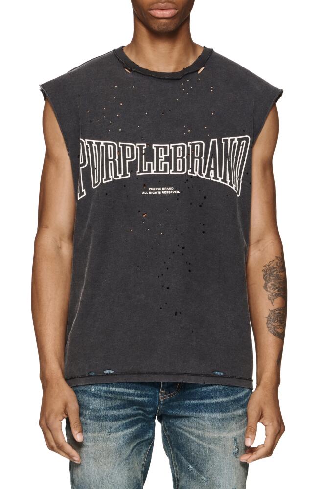 PURPLE BRAND Distressed Sleeveless Graphic T-Shirt in Black Cover