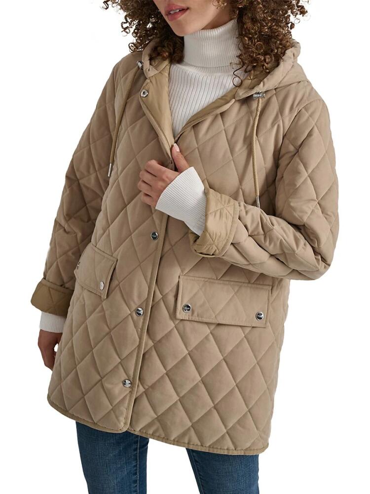 DKNY Women's Hooded Quilted Jacket - Classic Khaki Cover