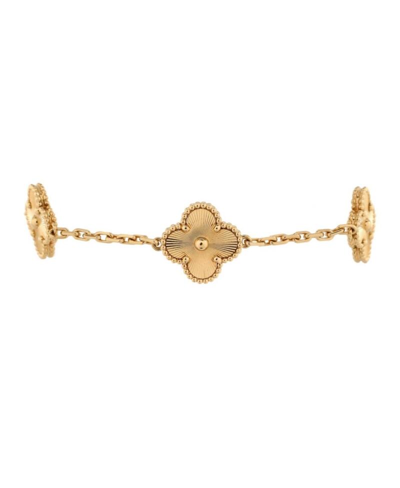 Pre-Owned Van Cleef & Arpels Vintage Alhambra 5 Motifs Bracelet Guilloche 18K Gold Cover