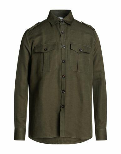 Pt Torino Man Shirt Military green Size 15 ¾ Linen, Cotton Cover