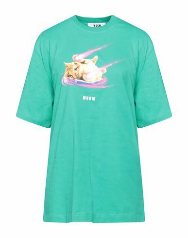 Msgm Woman T-shirt Emerald green Cotton Cover