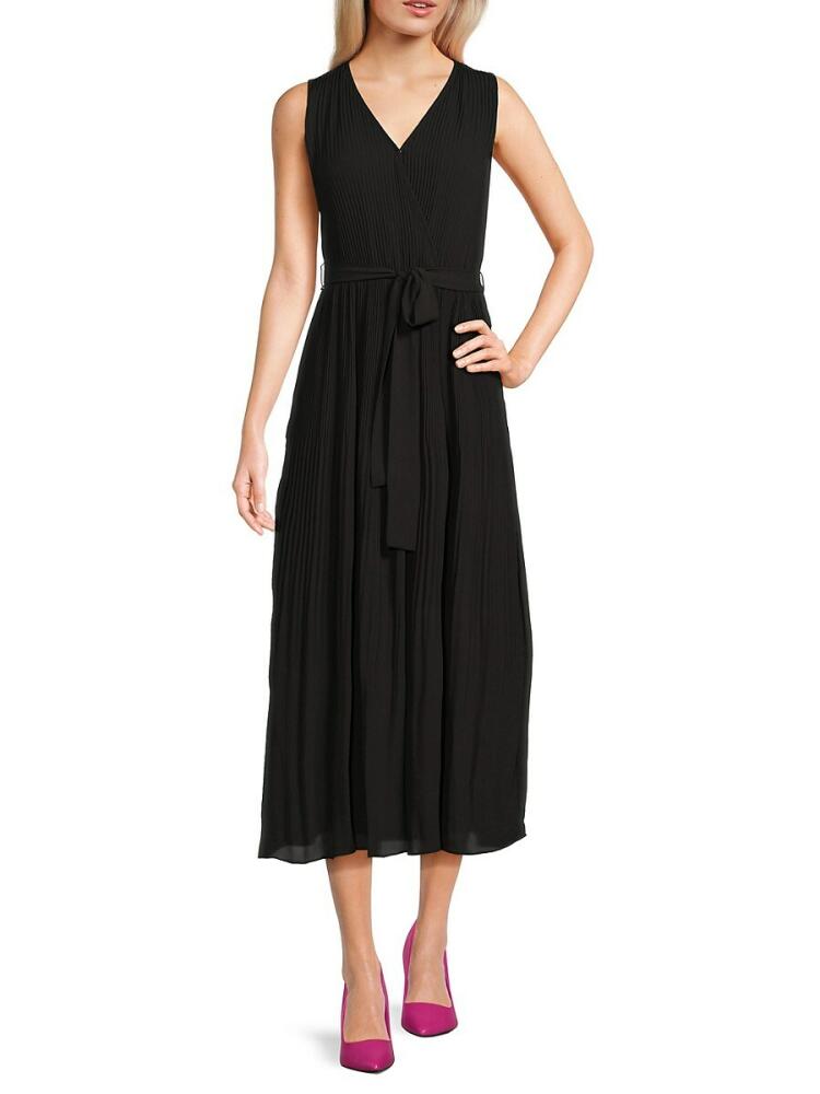 T Tahari Women's Faux Wrap Belted Midi Dress - Black Cover