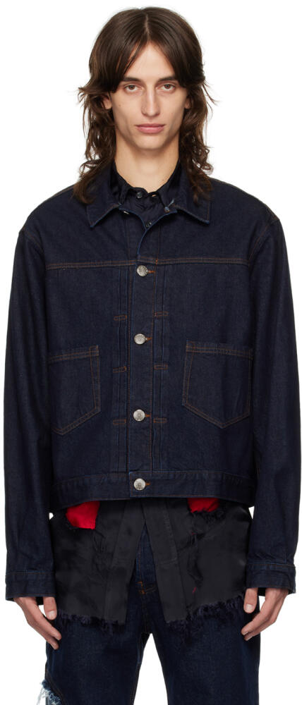 Edward Cuming Navy Knife Pleat Denim Jacket Cover