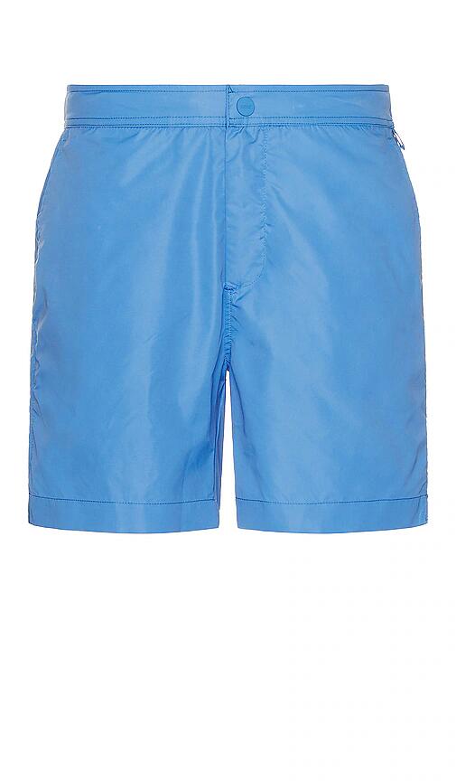 onia 6 E Snap Front Swim Trunks in Blue Cover