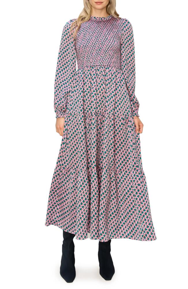 MELLODAY Floral Long Sleeve Smocked Maxi Dress in Pink Multi Cover