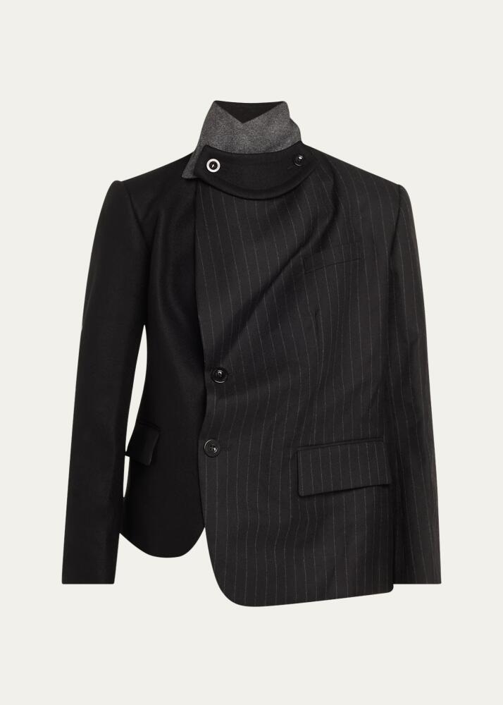 SACAI High-Neck Combo Chalk-Stripe Blazer Jacket Cover