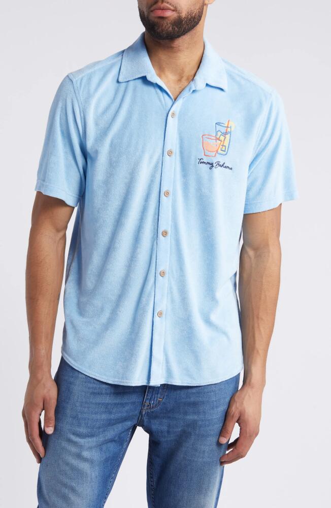 Tommy Bahama Poolside Chaser Short Sleeve Terry Button-Up Shirt in Chambray Blue Cover