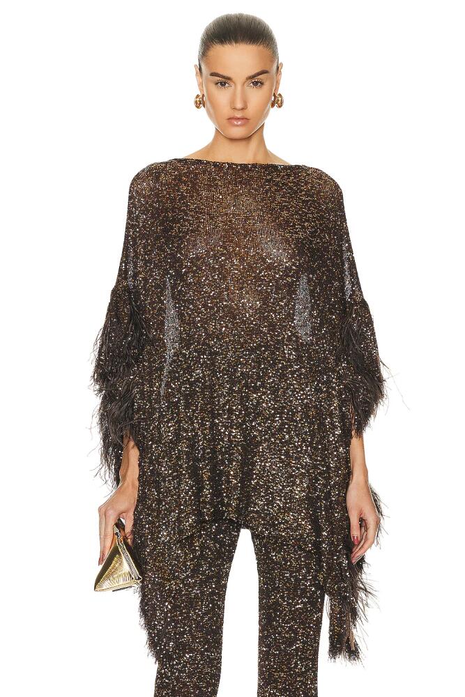 Valentino Embroidered Blend Feather Poncho in Brown Cover