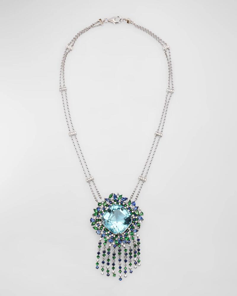 Alexander Laut 18K White Gold Aquamarine, Sapphire, Tsavorite and Diamond Pendant Necklace Cover