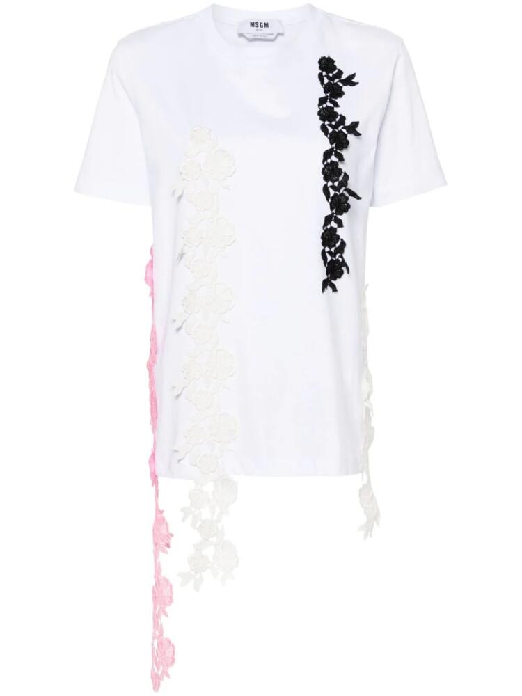 MSGM lace-appliqué cotton T-shirt - White Cover