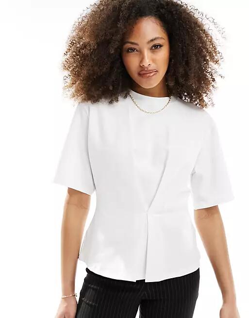 French Connection pleat detail T-shirt in white Cover