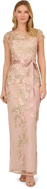 Adrianna Papell Cascading Floral Embroidered Long Column Gown (Blush/Nude Multi) Women's Dress Cover