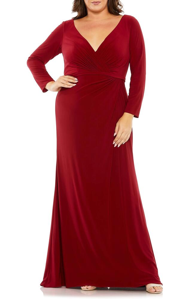 FABULOUSS BY MAC DUGGAL Wrap Front Long Sleeve Jersey Gown in Burgundy Cover