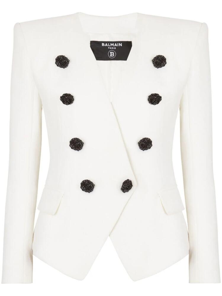 Balmain floral-appliqué crepe blazer - White Cover