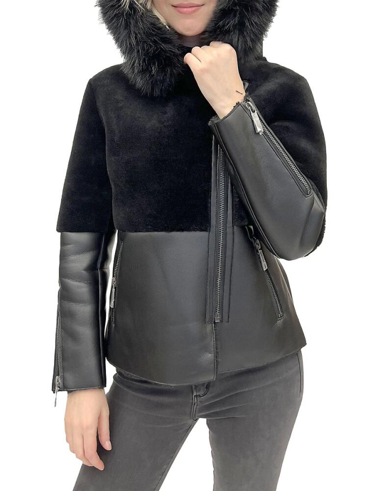 BELLE FARE Women's Mix Media Hooded Jacket - Black Cover