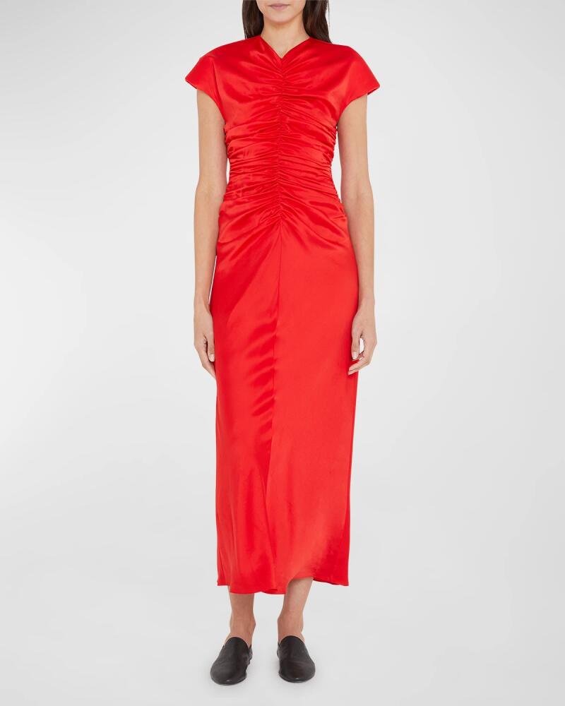 Tove Aubree Short-Sleeve Ruched Silk Midi Dress Cover