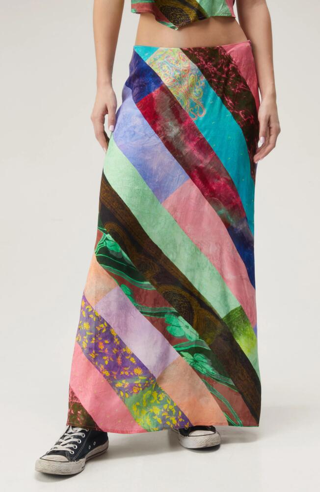 NASTY GAL Patchwork Print Satin Maxi Skirt in Multi Cover