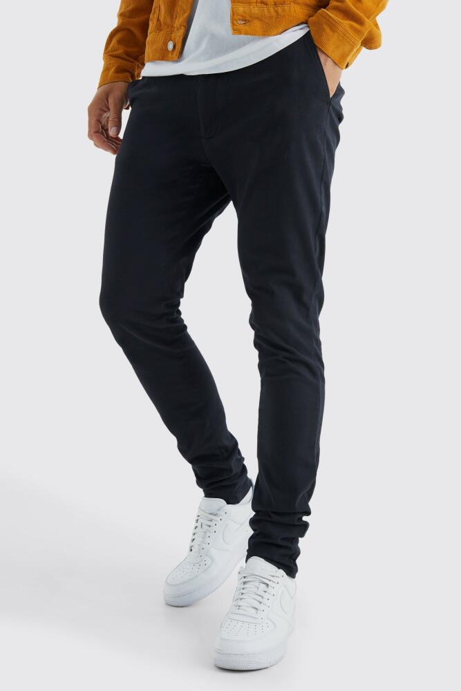 boohoo Mens Tall Fixed Waist Skinny Chino Pants - Black Cover