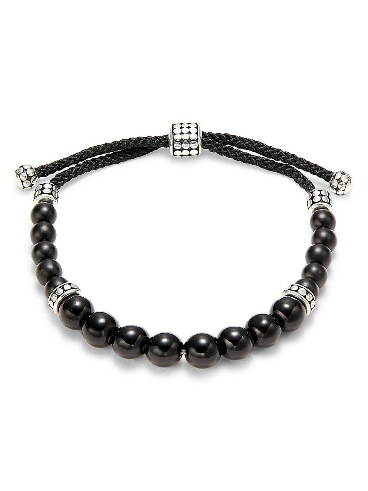 Esquire Men's Stainless Steel & Black Agate Bolo Beaded Bracelet Cover