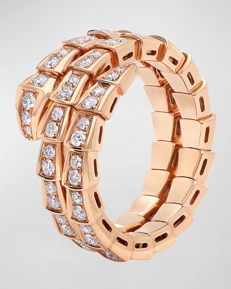 BVLGARI Serpenti Viper 18K Rose Gold 2-Coil Diamond Ring Cover