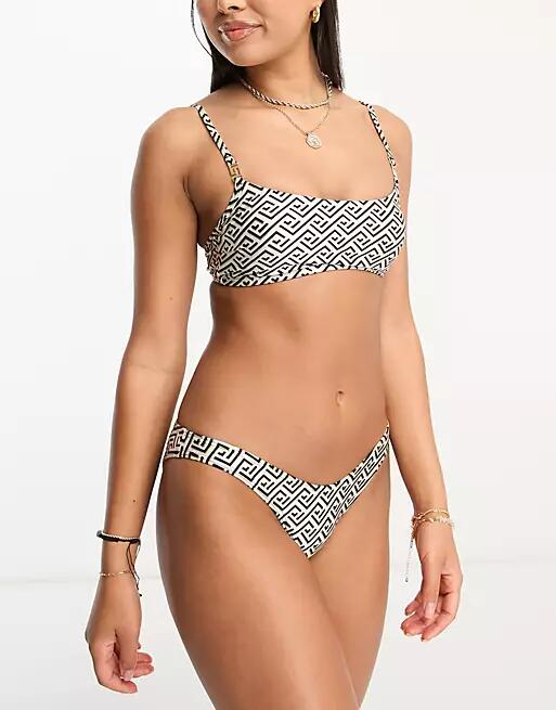 New Look monogram scoop bikini top in white Cover