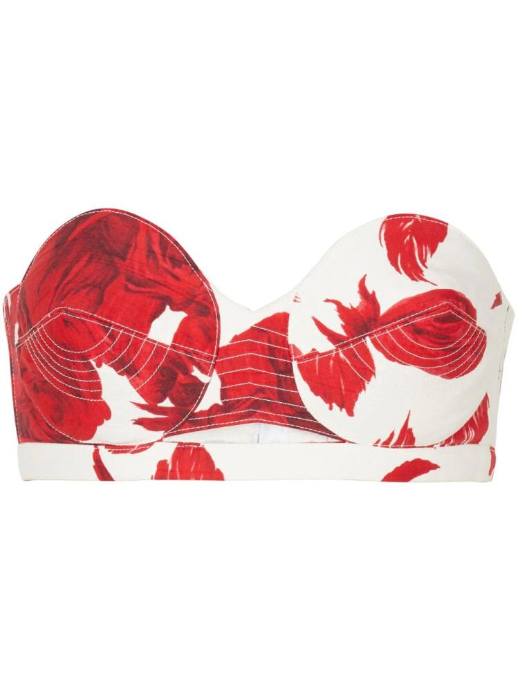 Balmain rose-print bustier crop top - Red Cover