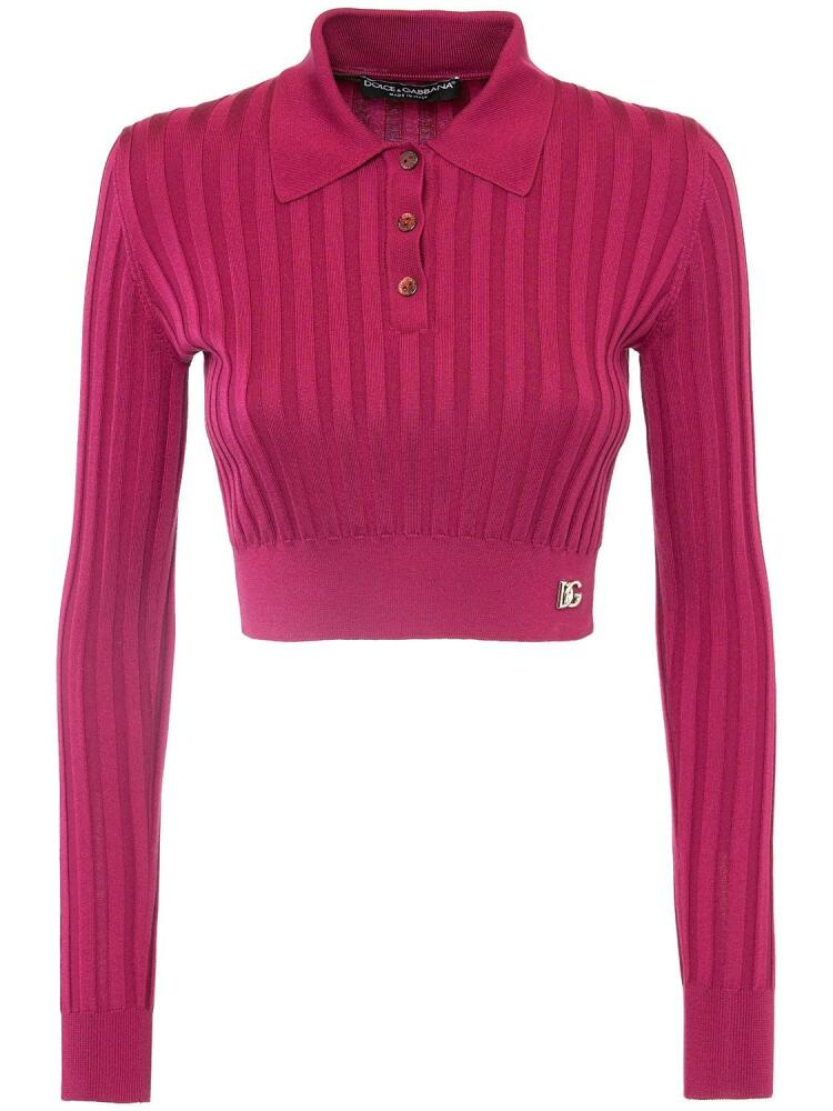 DOLCE & GABBANA Silk Rib Knit Polo Crop Sweater Cover