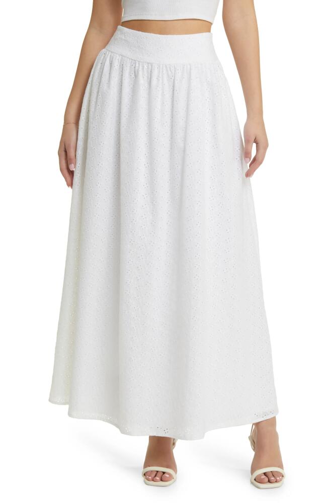 WAYF Catalina Embroidered Eyelet Cotton Maxi Skirt in Ivory Cover