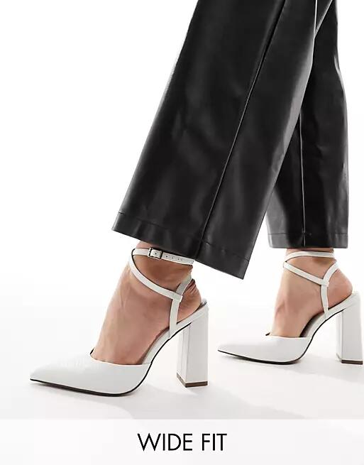 ASOS DESIGN Wide Fit Paige high block heels in white lizard Cover